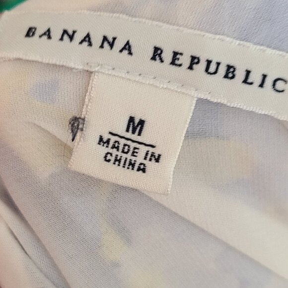 BANANA REPUBLIC XS 100% Silk Maxi Dress Blue Yellow Floral Print Blouson Strap M - Picture 10 of 11